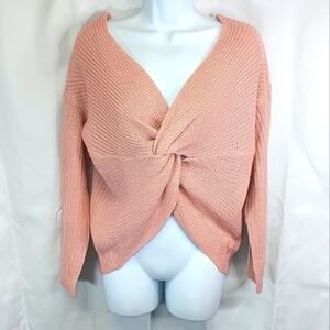 Full Circle Trends Knot Sweater Small Pink SILVER Sparkle Crochet Knit Fancy
